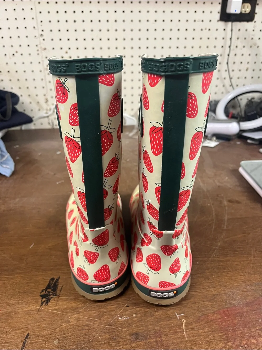 Bogs Red Green Strawberry Tall Rain Boots 100% Waterproof- Youth 6